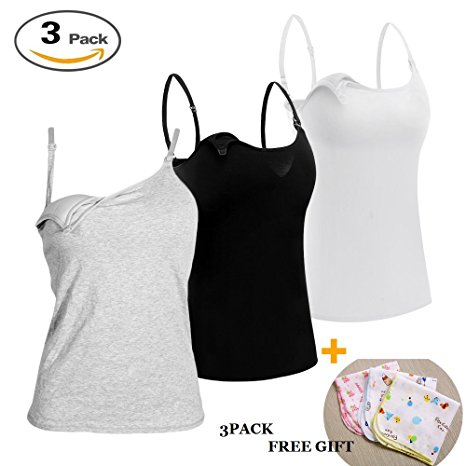 3Pack Nursing Bra Tops Tank Cami Maternity Shirt Sleep Bra For Breastfeeding