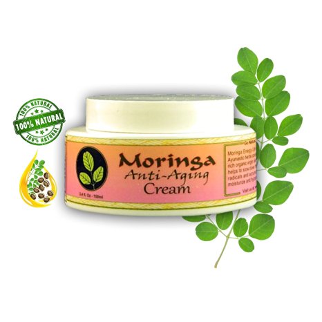 MORINGA ANTI-AGING CREAM 3.4 oz * Feel and Look Years Younger with 14 Powerful Ayurvedic Herbs Combined together to Moisturize with Skin Loving Vitamins, Minerals and Antioxidants