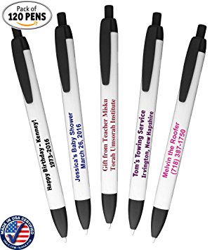 USA Made - Personalized Writing Ink Ballpoint Novelty Pens, Custom Printed with Your Logo & Text (Pack of 120 Black Trim Pens)