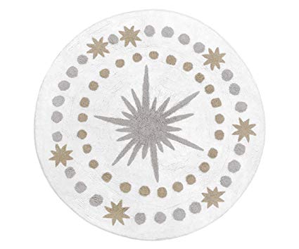 Sweet Jojo Designs Gold, Grey and White Star and Moon Accent Floor Rug or Bath Mat for Celestial Collection