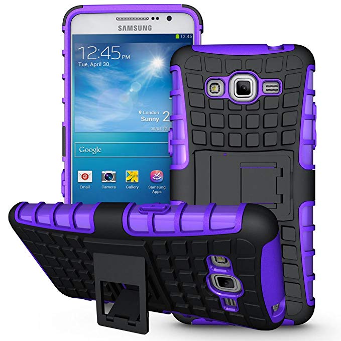 Galaxy Grand Prime Case ,Sophmy Hybrid Dual Layer Armor Protective Case Cover with kickstand for Samsung Galaxy Grand Prime G530 (purple)