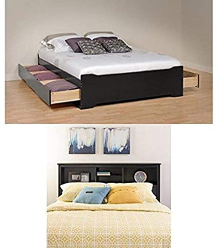 Prepac Sonoma Queen Bed and Headboard - Black