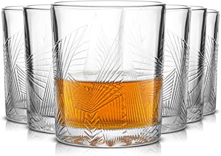 JoyJolt Gatsby Whiskey Glass Set of 6 Textured Whiskey Glasses for Bar (10oz). Old Fashioned Rocks Glasses for Scotch, Bourbon and Liquor. Unique Whiskey Tumblers, Rocks Glass Set or Cocktail Glass