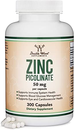Zinc Picolinate 50mg, 300 Capsules (Immune Support for Kids and Adults) Non-GMO, Gluten Free, Made in The USA (300 Day Supply) by Double Wood Supplements
