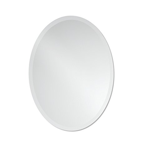 Small Frameless Beveled Oval Wall Mirror | Bathroom, Vanity, Bedroom Mirror | 20-inch x 27-inch