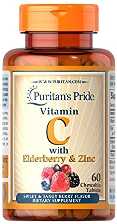 Puritan's Pride Vitamin C with Elderberry & Zinc for Immune System Support, 60 Chewables by Puritan's Pride, 60 Count