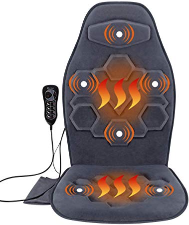 Comfitech Car Seat Back Massager Chair Pad Cushion with Heat, 6 Vibrating Motors for Office, Auto, Home (Gray)