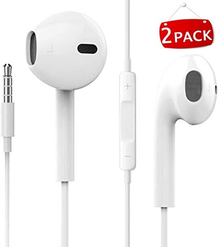 3.5mm Wired Earphones with Microphone & Volume Control, Premium Android Earbuds Compatible with Phone 6 / 6Plus /6S / 6s Plus / 5c / 5s / Pad Pod/Smartphones/ MP3 MP4 / Computer/Tablet,2 Pack