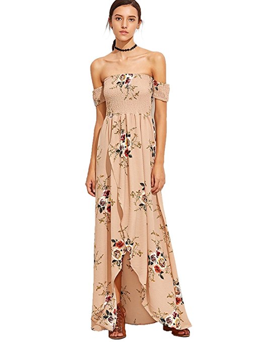Milumia Women's Off The Shoulder Floral Print Split Maxi Dress