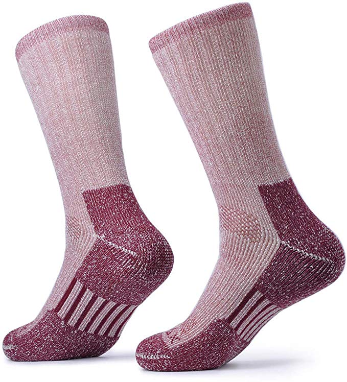 SOLAX Mens Women's Merino Wool Hiking Socks 2 Pairs Outdoor Trail Crew Socks