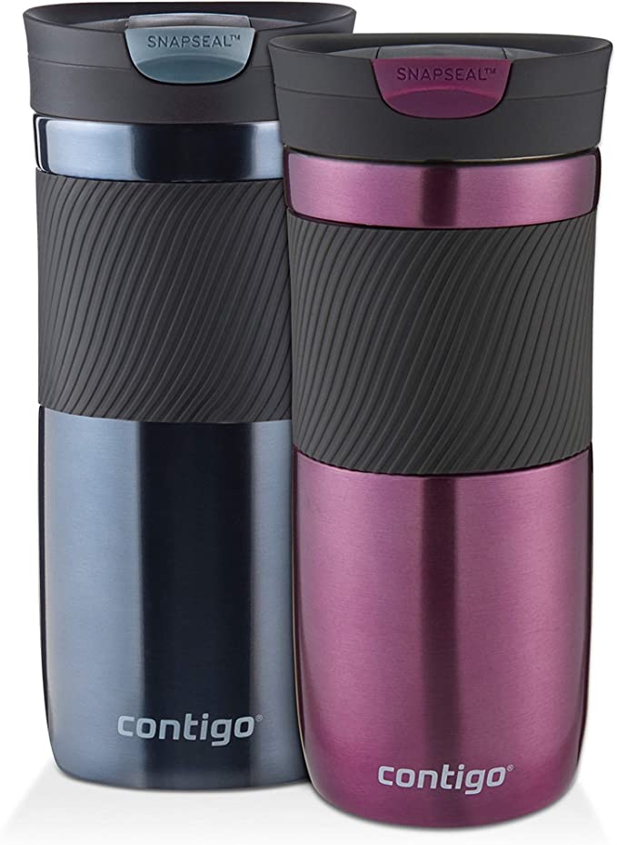 Contigo SnapSeal Byron Vacuum-Insulated Stainless Steel Travel Mug, 16 oz, Radiant Orchid and Stormy Weather