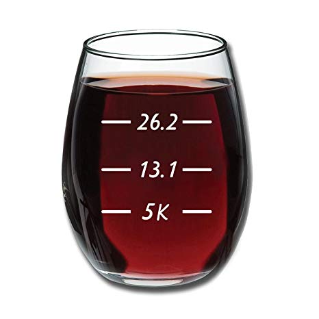 Runner's Measurements Funny 15 Ounce Stemless Wine Glass | Unique Birthday Gift Idea for Mom, Dad, Wife, Husband, Sister, Best Friend | Birthday Gifts for Men or Women