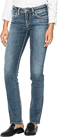 Silver Jeans Co. Women's Suki Mid Rise Curvy Fit Straight Leg Jeans