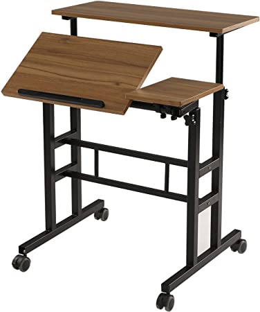 SDADI Height Adjustable Sit Stand Home Office Desk Mobile Standing Desk Rolling Laptop Cart Computer Workstation, Ancient Oak