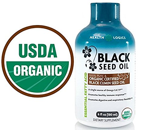 USDA Organic Certified Black Cumin Seed Oil 6 Fl Oz (180 ml) by Health Logics