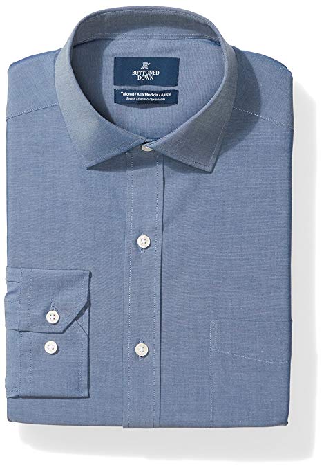 BUTTONED DOWN Men's Tailored Fit Stretch Poplin Non-Iron Dress Shirt