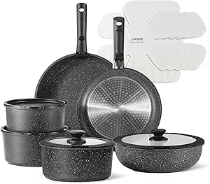 CAROTE 17pcs Pots and Pans Set Non Stick, Nonstick Cookware Set with Removable Handle,RV Kitchen Set, Detachable Cookware Set, Oven Use, Camping Use, Midnight Black