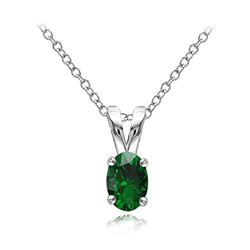Ice Gems Sterling Silver Genuine, Created or Simulated Birthstone Gemstone Small 6x4mm Oval Solitaire Necklace, 18"
