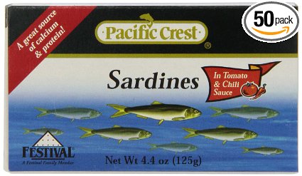 Pacific Crest Sardines in Tomato SauceChili - EZ Open 44-Ounce Pack of 50