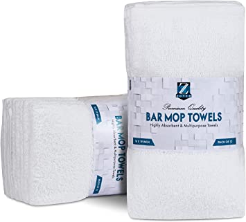 ZOYER Bar Mops Kitchen Towels 12 Pack - Pure Cotton Kitchen Towels Super Absorbent (16 X 19 Inches, White)