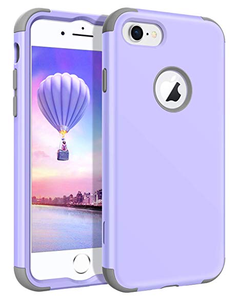 BENTOBEN Case for iPhone 8/iPhone 7, Three Layer Heavy Duty Shockproof Hybrid Coated Full-Body Protective Rugged Bumper Girl Women Phone Cover Case for Apple iPhone 8/7 (4.7 Inch), Lavender/Purple