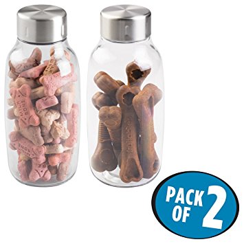 mDesign Pet Storage Jar with Sealed Lid for Dog and Cat Food, Treats - Pack of 2, 28 oz, Clear