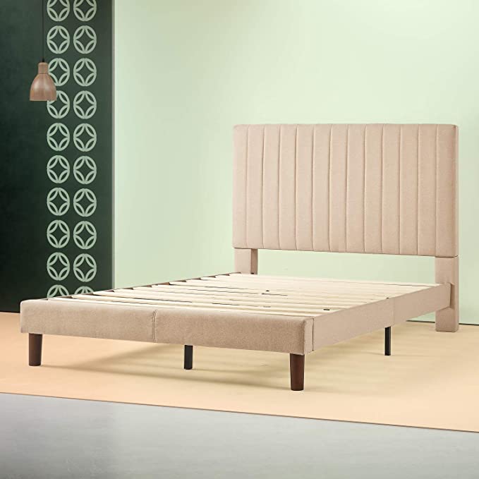 Zinus – Debi - Upholstered Platform Bed / Mattress Foundation / Easy Assembly / Strong Wood Slat Support, King