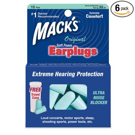 Mack's Original Soft Foam Earplugs 10 Pairs,  (Pack of 6)
