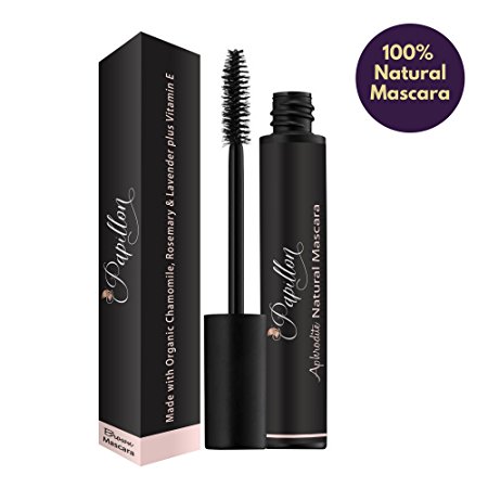 Aphrodite Natural Mascara by Papillon. 100% Natural & 85% Organic. Hypoallergenic for Sensitive Eyes. Enriched with Chamomile, Rosemary, Lavender & Vitamin E to Strengthen and Condition Lashes