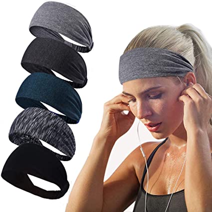 Joyfree Workout Headbands for Women Men Sweatband Yoga Sweat Bands Elastic Wide Headbands for Sports Fitness Exercise Tennis Running Gym Dance Athletic 5Packs