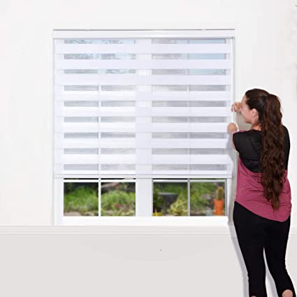 WYMO Zebra Blinds for Windows - 52 x 64 inch - Sheer Horizontal Window Blinds and Shades for Daytime and Nighttime - Light Filtering Roller Shades for Windows with White Valence, 20 to 72 inch Wide