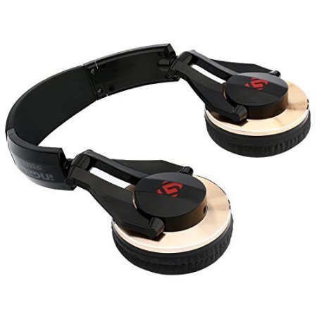 Reshow Transformation Headphones Stereo Bass Surround Sound Noise Isolating Foldable On Ear Headphones Built-in Microphone Compatible with Phones Players Computers Color Black and Gold
