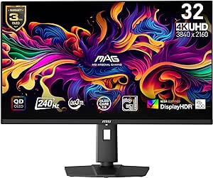 MSI MAG 321UPX QD-OLED, 32" 4K UHD Quantum Dot OLED Gaming Monitor, 3840 x 2160, 0.03ms, 240Hz, True Black HDR 400, 90W USB Type C, HDMI, DP Port