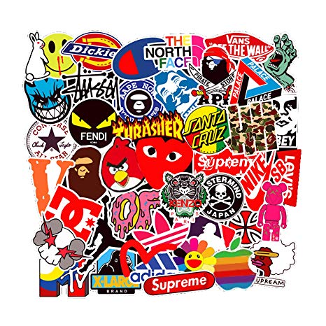 100 Pcs Fashion Brand Stickers for Laptop Stickers Motorcycle Bicycle Skateboard Luggage Decal Graffiti Patches Stickers for [No-Duplicate Sticker Pack]