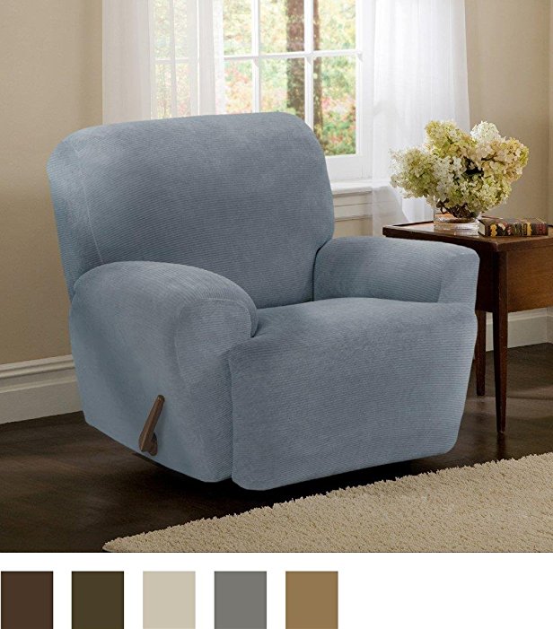 Maytex Collin Stretch 4PC Slipcover Blue Recliner