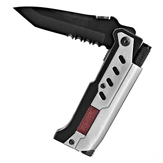 Survival Knife, Rescue Survival Knife: Best 3-in-1 Tactical Pocket Folding Knife with LED Light & Magnesium Fire Starter;Camping/Hunting/Hiking/Outdoor; Quality Stainless Steel