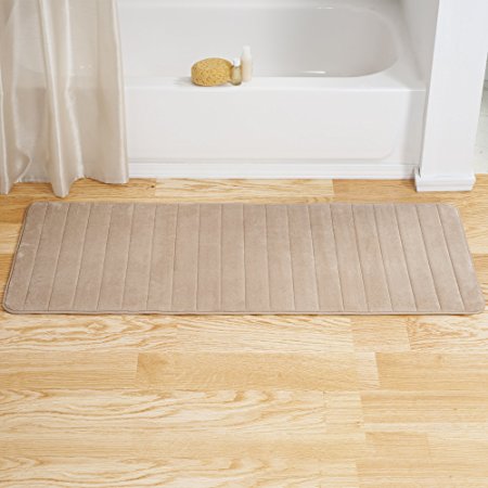 Lavish Home Memory Foam Striped Extra Long Bath Mat, 24 by 60", Taupe