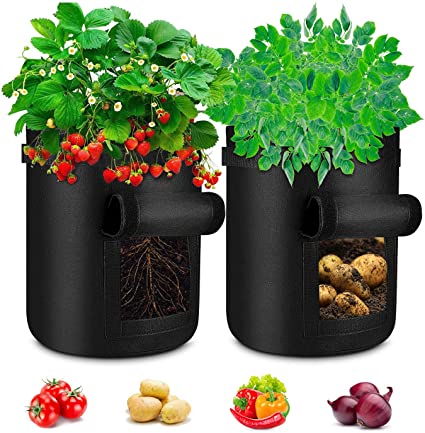 Deyard 2PACK Potato Tomato Grow Bags, 7 Gallon Large Potato Planters Vegetable Grow Bags Planter Non-woven Fabric Pots Container with Loop Window and Strap Handles