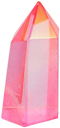 rockcloud Pink Titanium Coated Healing Crystal Point Faceted Prism Wand Carved Reiki Stone Figurine