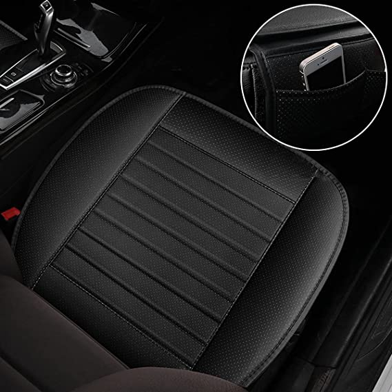Leather Car Seat Cover, Car Front Seat Cushion/Protector, Breathable Comfort Automotive Seat Cover, Compatible with Most Cars, Vehicles, SUVs, Car Interior Accessories for Men Women (Black)