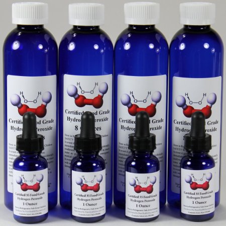 Four 8 Oz 35 Percent Food Grade Hydrogen Peroxide H2o2 Best on the Market with FOUR (4!) Free h2o2 Filled Dropper Bottles