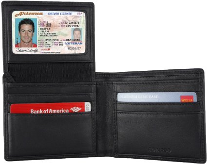 RFID Blocking Leather Wallet for Men - Excellent Credit Card Protector - Stop Electronic Pick Pocketing By Leopardd Made with #1 Grade Napa Genuine Leather