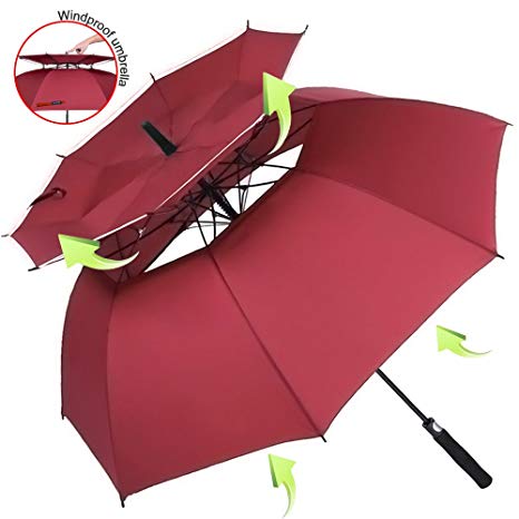 Vented Sun Umbrella - Golf Umbrella Windproof Large 62 inch Double Canopy Automatic Open Umbrella for Men - Stick Umbrellas 【ZOMAKE】(Red)