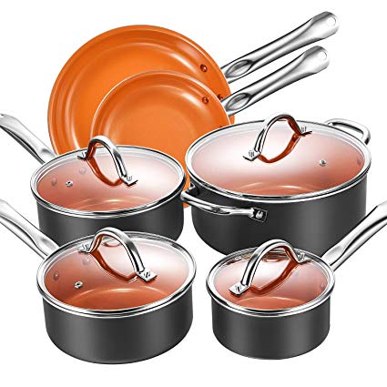 Cookware Set, Aicook Non Stick Cookware Set 10pcs, Induction Cookware, Copper Pan, Dishwasher and Oven Safe Cookware Set