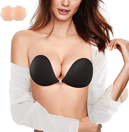 BRABIC Push Up Strapless Bras for Women Backless Sticky Adhesive Invisible Lift up Bra, with Nipple Covers