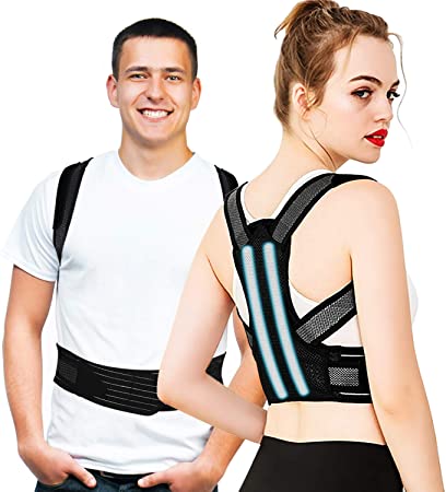 Posture Corrector for Men Women, Spinal Lumbar Support Back Brace with Dual Comfortable Adjustable Belt Strap, Shoulder Support for Kids, Pain Relief for Back, Shoulder and Neck