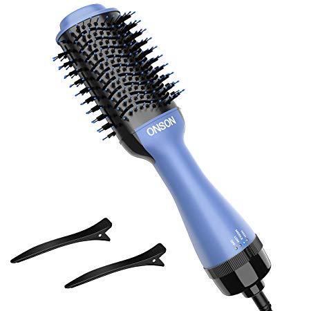 Hair Dryer Brush and Hot Air Brush, ONSON Air Hair Brush 3 in 1 Electric One Step Hair Dryer Volumizer with Negative Ion Curling Dryer Brush, Straightening Brush, Dryer Styler - Blue