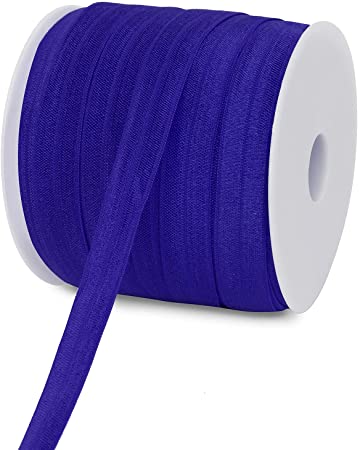 Teemico 50 Yards Elastic Stretch Foldover Ribbon Nylon Ribbon Rubber Band for Hair Ties Headbands,(15mm Width, Dark Blue)