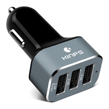 Car Charger, Kinps 7.2A/36W 3 Port with Smart ID Technology for IPhone 6s,iphone SE and Galaxy S7 and more