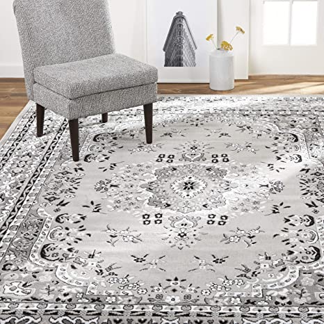 Home Dynamix Premium Sakarya Traditional Medallion Border Area Rug, Gray, 3'7"x5'2" Rectangle